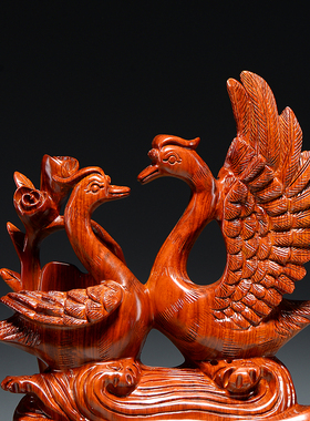 花梨木雕百年好合天鹅摆件家居客厅电视柜寓意摆设装饰结婚送礼品