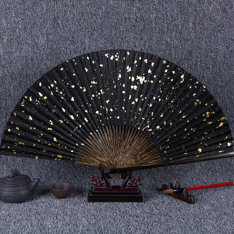 丝艺堂9寸全棕竹洒金黑纸扇空白扇折扇中国风男扇子古风礼品扇