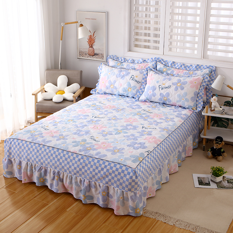 全套纯棉夹棉牀罩牀裙四件套全棉加厚牀套冬被套牀上用品1.8m2米