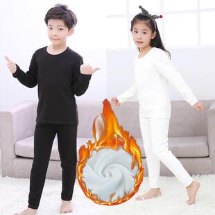 儿童保暖内衣套装加绒加厚中大男女童纯黑色秋衣秋裤紧身表演打底