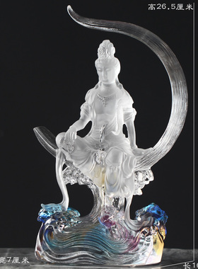 七彩水月观音琉璃佛像摆件居家客厅家用寺庙桌面摆放观世音菩萨