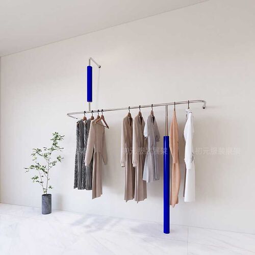服装店展示架不锈钢上墙壁挂式陈列架童装衣服货架银色挂衣杆架子