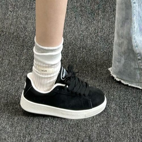 港风男鞋情侣黑色面包板鞋