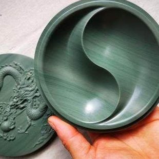 松花砚台 仙人洞老坑松花石砚 太极砚 墨盒 带盖 文房四宝