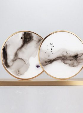 现代新中式水墨摆件禅意软装饰品售楼处样板房间客厅玄关酒柜摆设