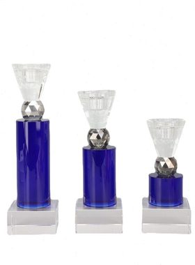 现代简约家居样板间房透明蓝色水晶烛台摆件售楼部餐厅桌装饰品