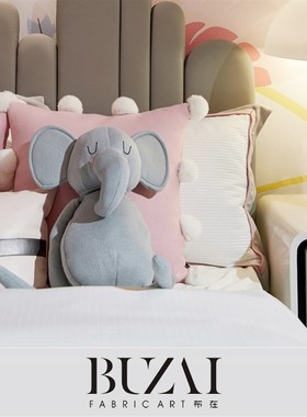 布在布艺 现代儿童房床品粉色调样板间女孩房白色被子灰色套件