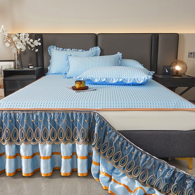 2024冰丝凉豆豆席三件套可拆卸凉席空调席可水洗床裙床罩软席子单,床上用品,冰丝席,淘宝优惠券,粉丝福利购,淘宝优惠卷