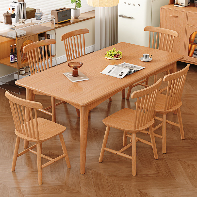 实木餐桌原木吃饭桌子家用中古风餐桌椅组合长方形一桌四椅小户型