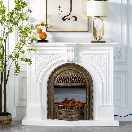 法式白色雕花壁炉仿真火实木置物玄关台欧式别墅背景墙客厅装饰柜