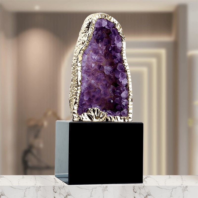 招财纳福紫水晶洞摆件客厅玄关酒柜电视柜工艺品办公室乔迁摆件