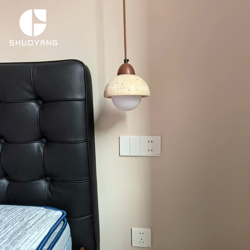 烁阳黄洞石吊灯侘寂风卧室床头复古民宿设计师款创意吧台餐厅吊灯