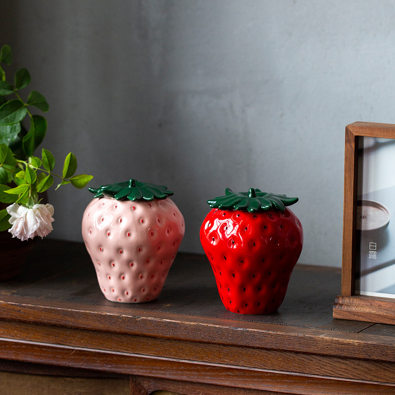 冸斋草莓茶叶罐中式创意密封罐手工防潮迷你储物罐陶瓷红茶储存罐