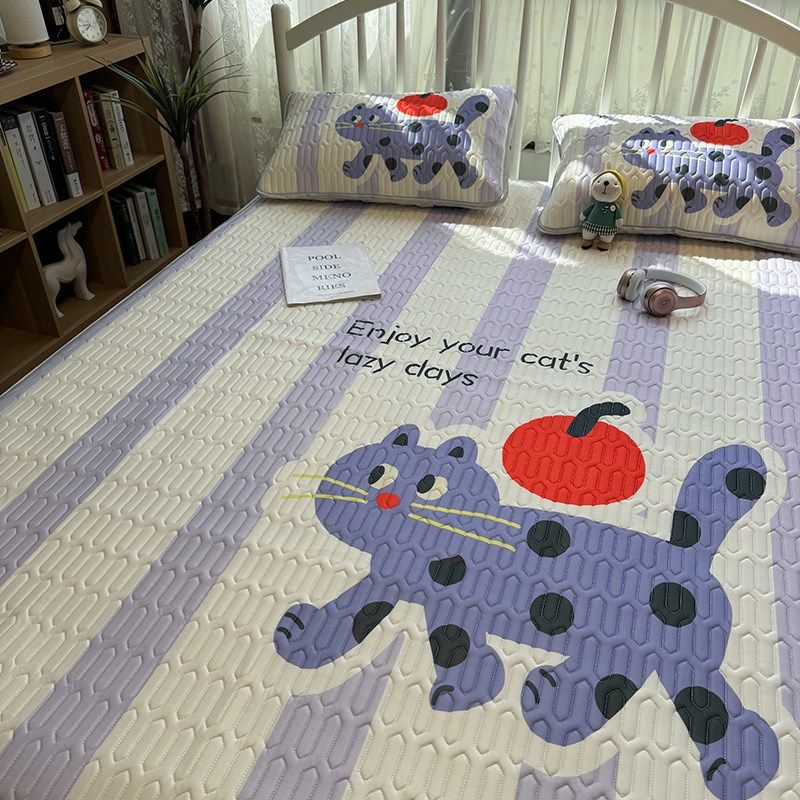 小清新卡通可水洗折叠夏季凉席乳胶席三件套空调席猫咪1.8米2M,床上用品,乳胶席,淘宝优惠券,粉丝福利购,淘宝优惠卷