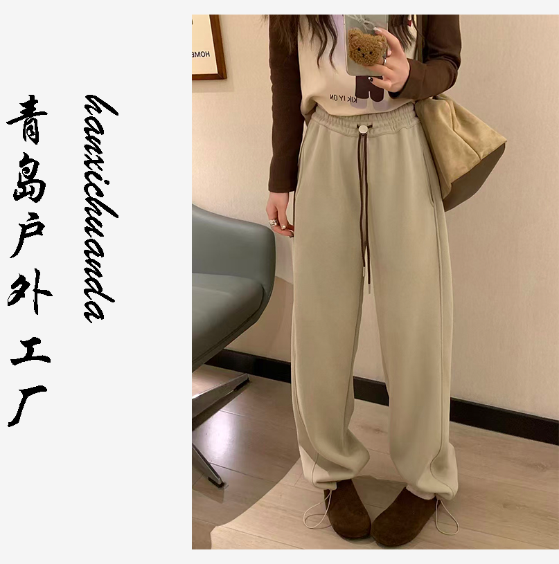 韩式休闲风松紧腰抽绳宽松直筒卫裤女百搭减龄休闲裤