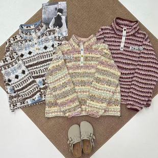 韩风彩扣半高领条纹毛衣女百搭显瘦长袖 针织衫