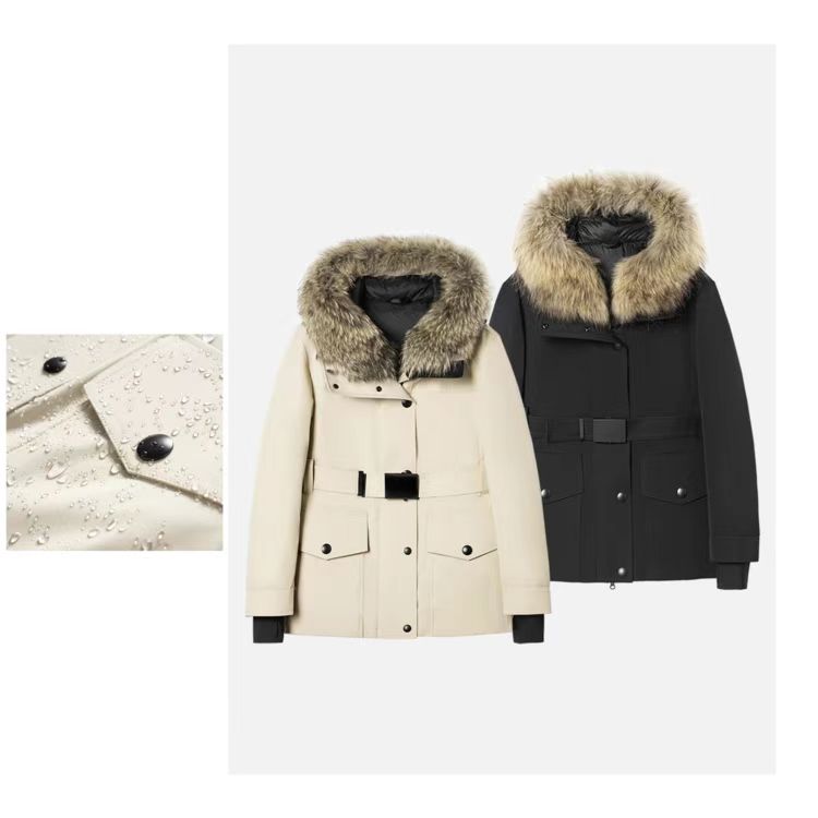 高端工装棉服女短款户外毛领滑雪服收腰防风防寒羽绒外套冬