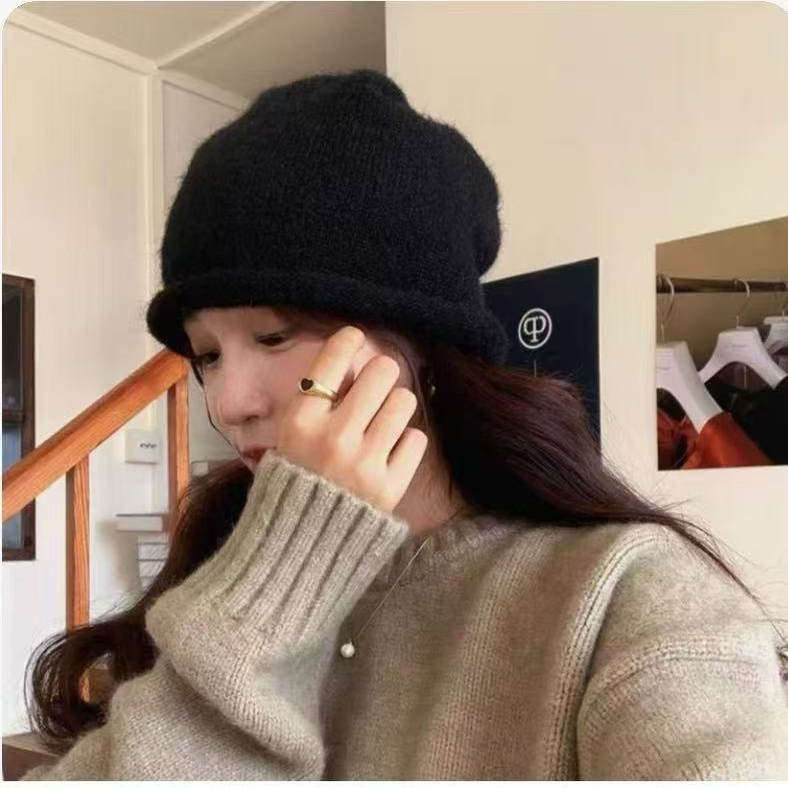 复古卷边圆顶毛线帽女冬季羊毛包头帽显脸小百搭冷帽,服饰配件/皮带/帽子/围巾,帽子,淘宝优惠券,粉丝福利购,淘宝优惠卷