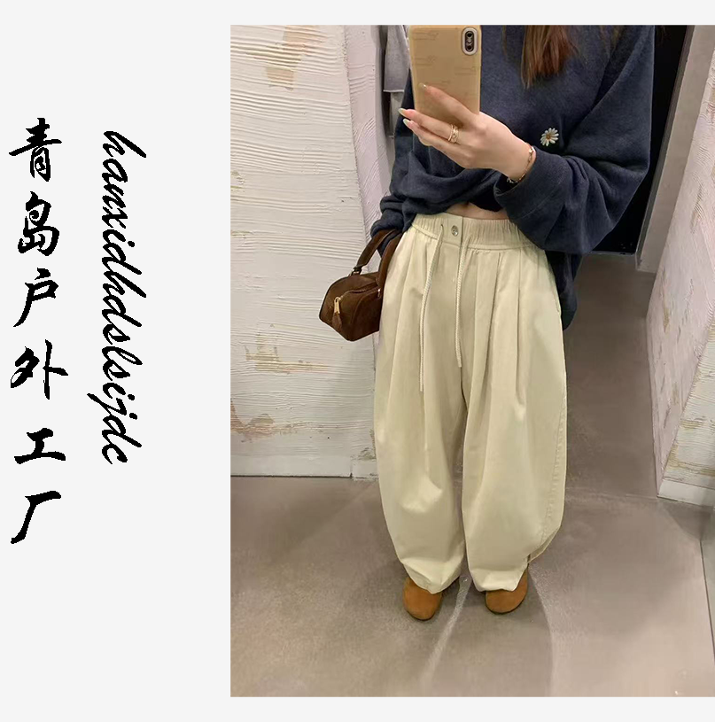 2025新款韩版小众设计白色高腰大码阔腿裤女慵懒感裤子