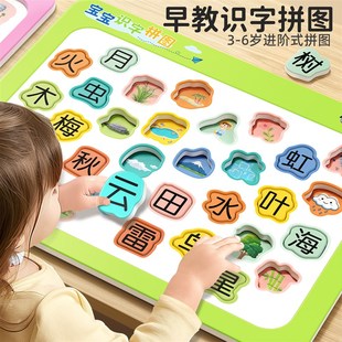 宝宝识字拼图3 6岁儿童早教益智玩具幼儿园学前2专注力大卡片全套
