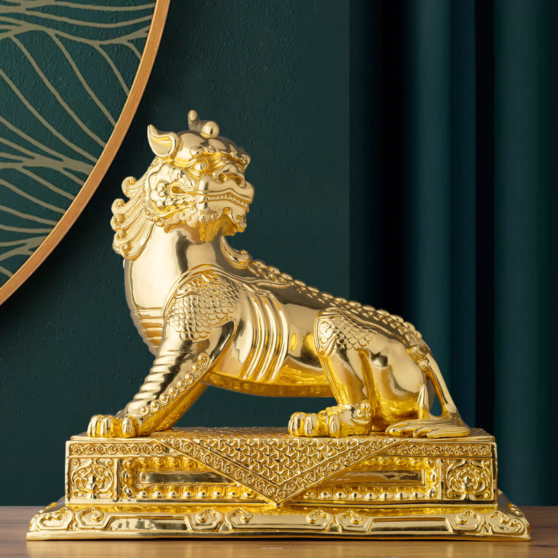 黄铜贴金九华山谛听摆件地藏王菩萨坐骑家居客厅办公室招财装饰品