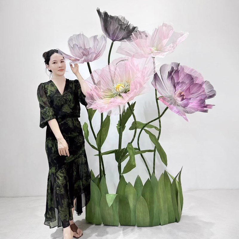 真丝虞美人大巨型美容院开业装饰布置纸艺花商场橱窗成品仿真美陈