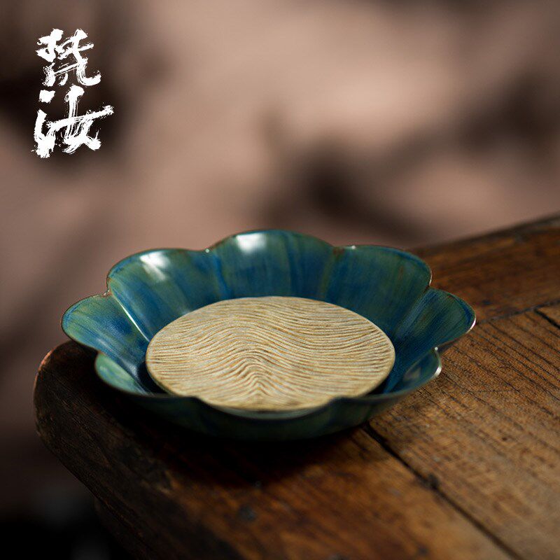 木舟茶事梵汝官绿釉海浪壶承家用杯垫茶托茶盘盖碗底座茶具配件