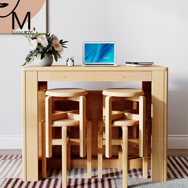 manutti实木折叠伸缩餐桌小户型现代简约多功能长方形隐形饭桌子