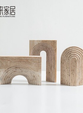 极简黄洞石几何摆件创意层叠拱门侘寂风摆设样板房售楼处软装饰品