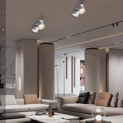 双头明装射灯智能可调角度摇头客厅商用店铺过道吸顶折叠明装筒灯