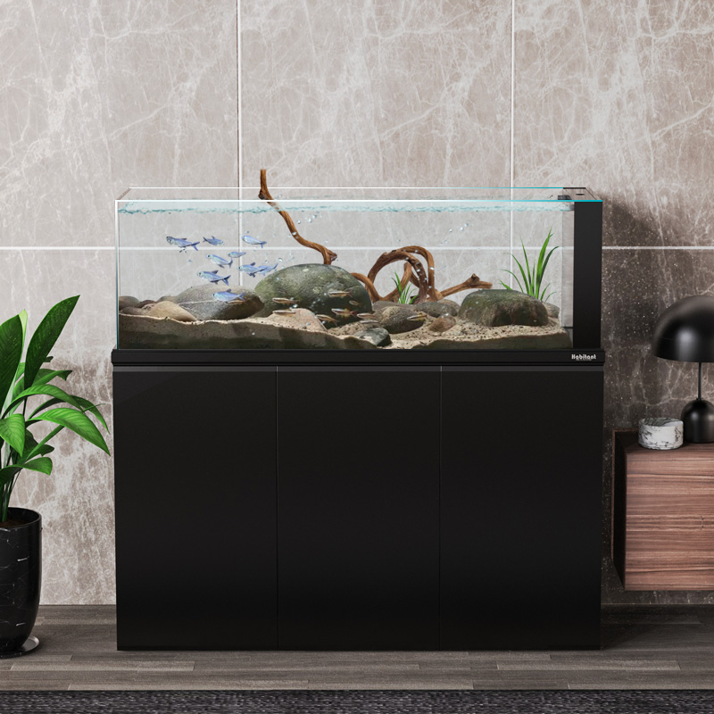 老渔匠原生溪流缸鱼缸不锈钢底滤家用大型造景生态水族箱超白缸