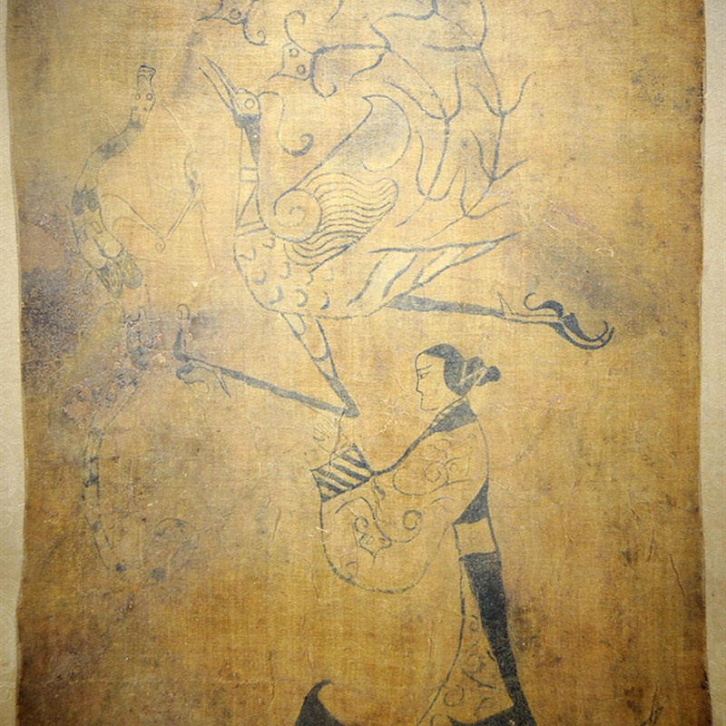 战国 人物龙凤帛画 宣纸仿绢国画装饰画 艺术品书画微喷