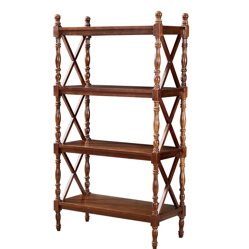 美式书架简易落地客厅实木多层置物架卧室收纳架展示架小型书柜子