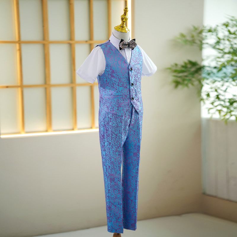 男童礼服夏季短袖套装高端男孩生日礼服主持人钢琴走秀表演服六一