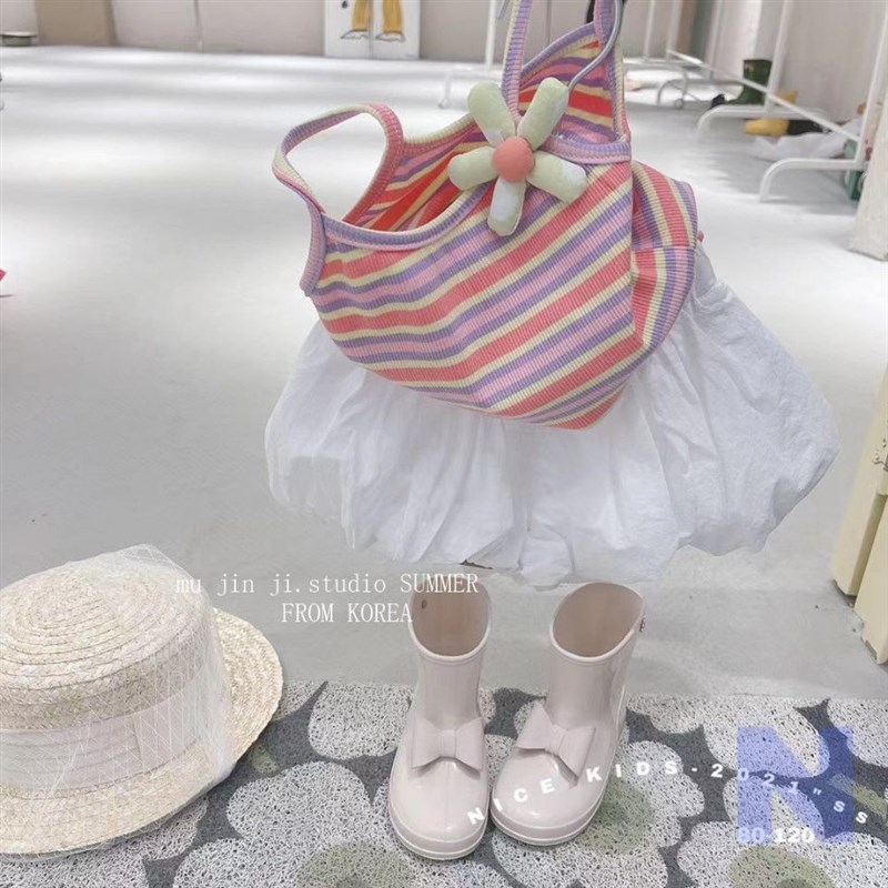 2025夏季女童套装宝宝洋气泫雅风条纹小花吊带背心花苞短裤套装潮
