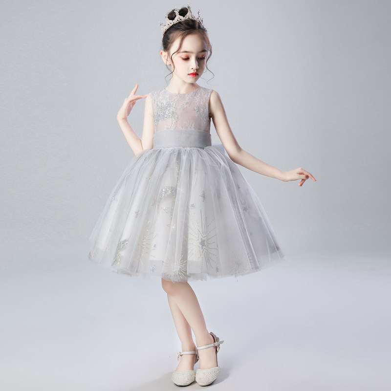 儿童主持人晚礼服裙蓝色女童公主裙蓬蓬夏季洋气高贵钢琴表演轻奢