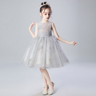 儿童主持人晚礼服裙蓝色女童公主裙蓬蓬夏季洋气高贵钢琴表演轻奢