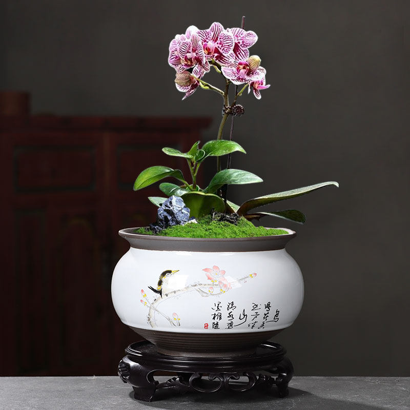 中国风花盆陶瓷带托大号复古紫砂蝴蝶兰专用多肉绿植创意盆景家用,鲜花速递/花卉仿真/绿植园艺,花盆,淘宝优惠券,粉丝福利购,淘宝优惠卷