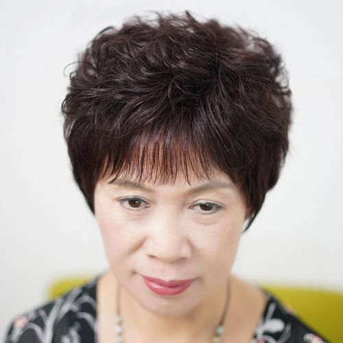 假发真发全真人发中老年妈妈化疗光头专用短发全头套烫卷黑色自然