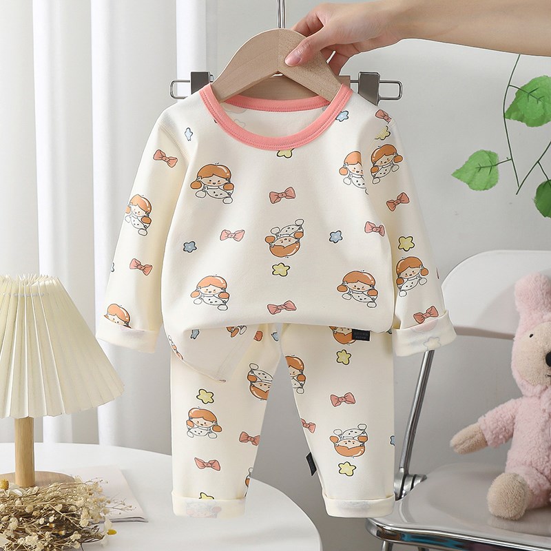 儿童纯棉内衣男女宝宝中小童秋衣秋裤无骨缝家居服莱卡棉睡衣套装