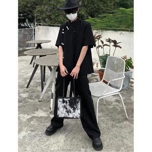 中式改良诘襟国风盘扣衬衫男款短袖夏季高级感新中式唐装中山外套