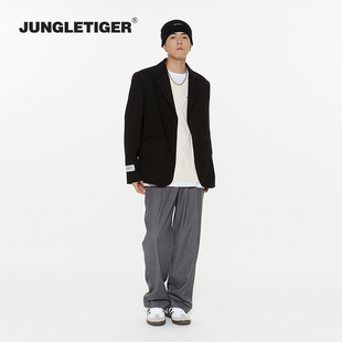 丛林老虎美式垂感阔腿裤西装裤男时髦高级感百搭休闲宽松灰色裤子