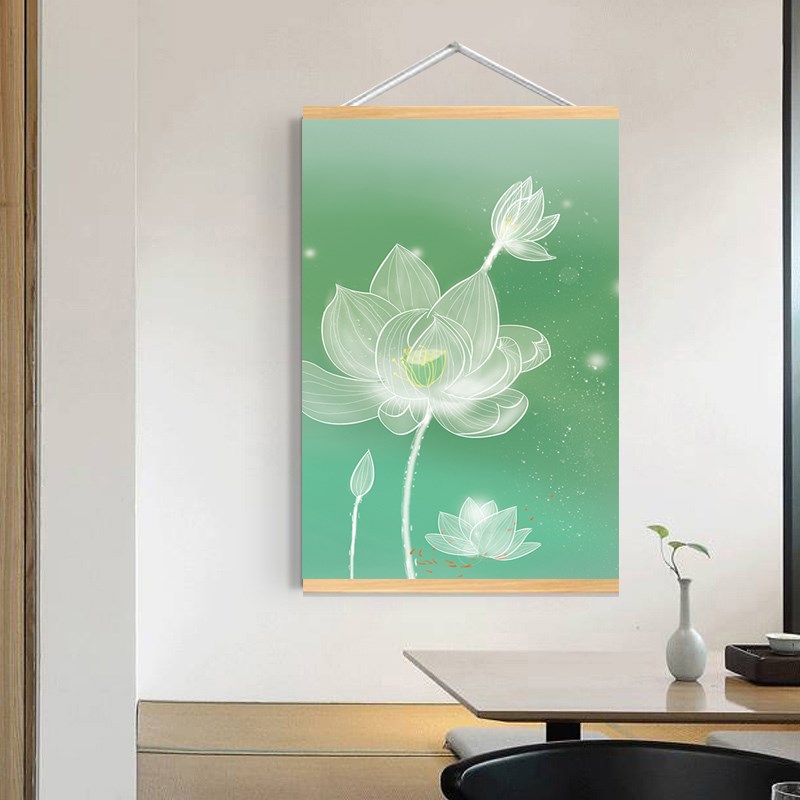 定制寓意荷花新中式玄关装饰画竖版过道走廊客厅挂画入户招财壁画图片