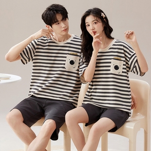 薄款 女款 纯棉短袖 男款 两件套 夏季 卡通夏天家居服大码 情侣睡衣夏款