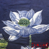 苗族蜡染画荷花门帘布艺静物挂画客厅卧室墙壁装 饰玄关厨房隔断帘