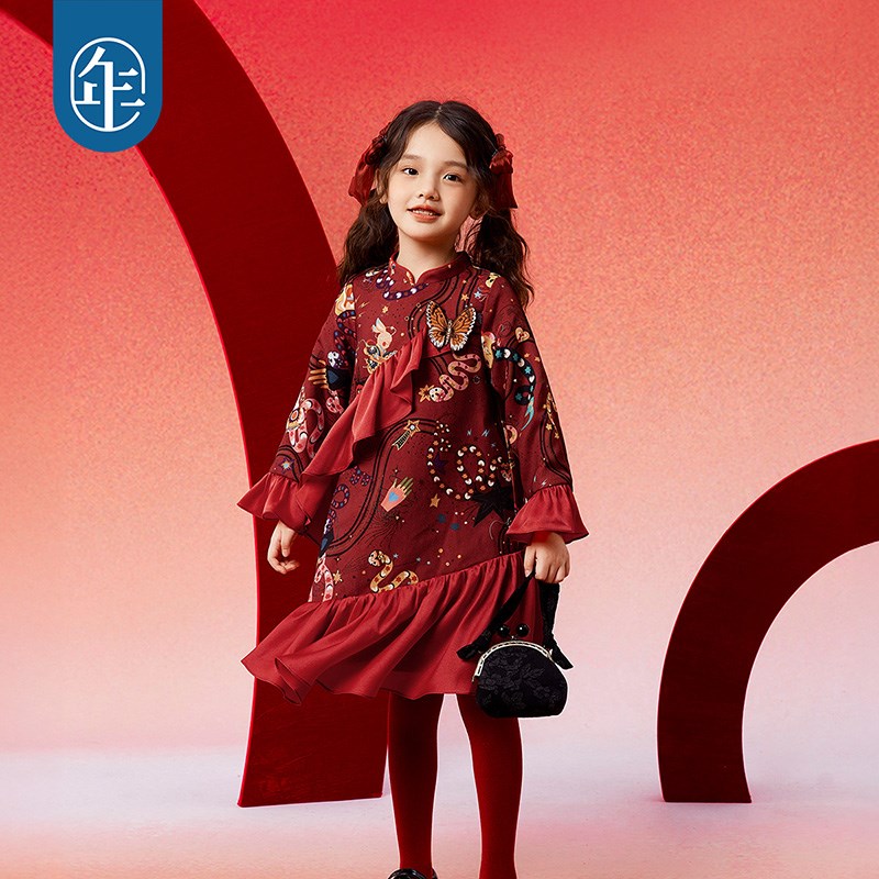 年衣童装旗袍连衣裙女童秋冬中式国风长袖公主裙子儿童表演服礼服