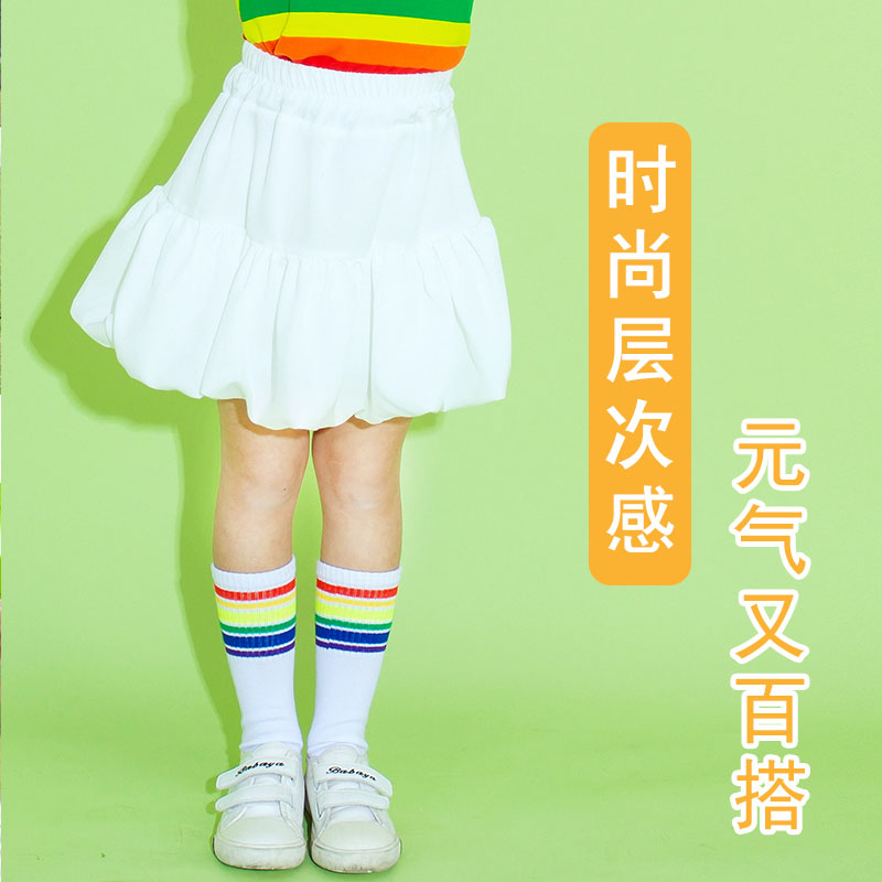 女童短裙夏季半身裙泡泡裙中大童白色裙子薄款儿童蓬蓬裙子防走光