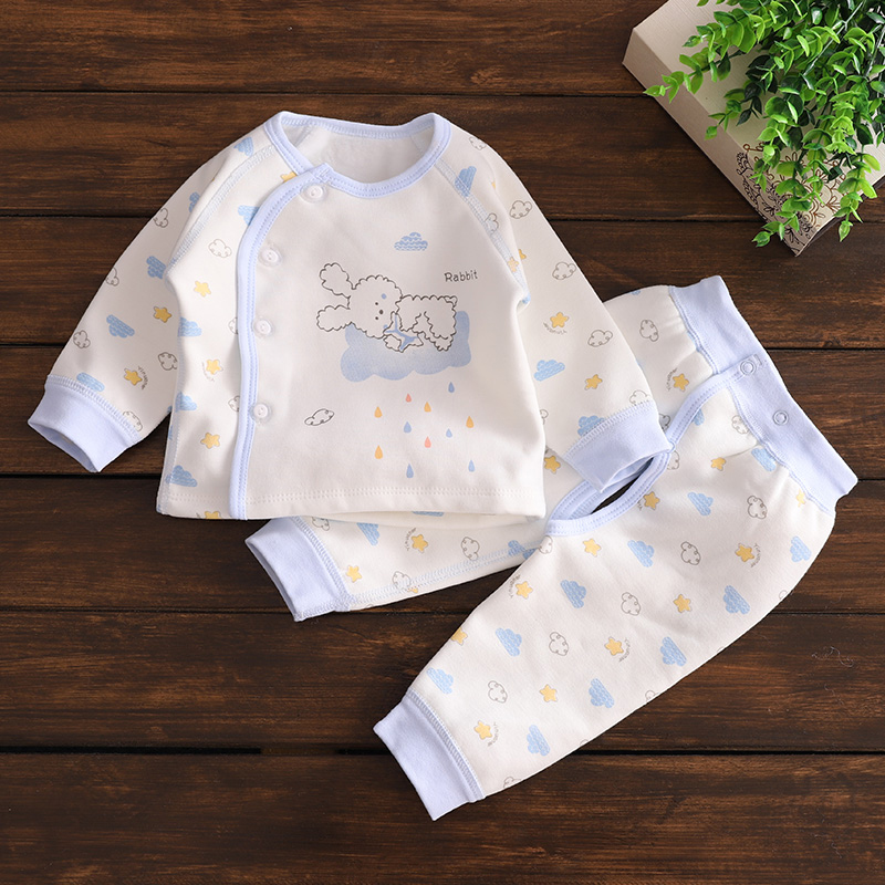 新生婴儿加绒套装保暖衣服03-6个月男女童秋冬季偏襟长袖无骨两件