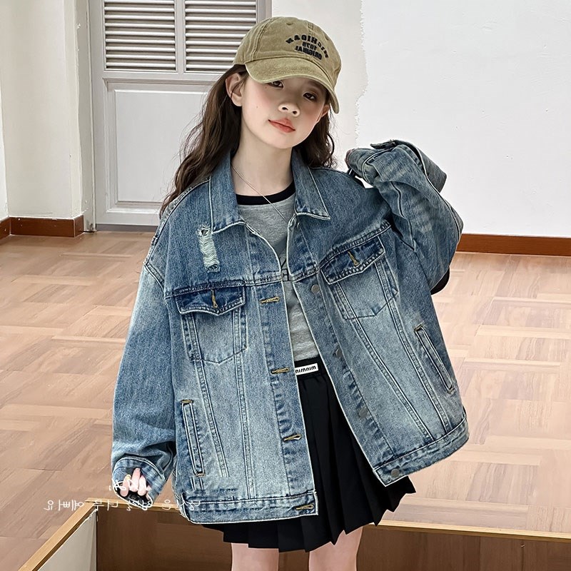 女童牛仔外套2025春秋儿童水洗做旧中大童短款夹克上衣长袖男童潮