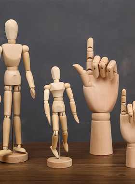 创意木头人关节手指模型画画素描可动木偶人摆件美术家居装饰用品